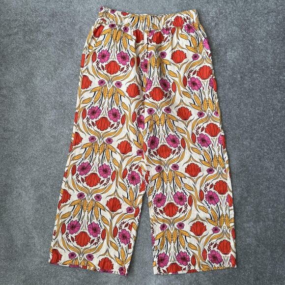 Rachel Zoe Pants Womens Small Linen Floral Print Wide Leg Cropped Elastic Waist - Picture 1 of 10